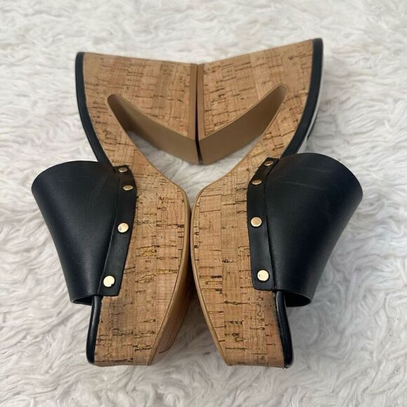 Franco Sarto Damara Platform Slide Sandal Black Peep toe Chunky cork Heel sz6.5M - Picture 3 of 8